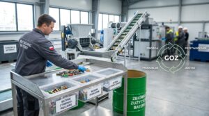 Recykling baterii i akumulatorów w nowoczesnym zakładzie przetwarzania odpadów w Polsce.