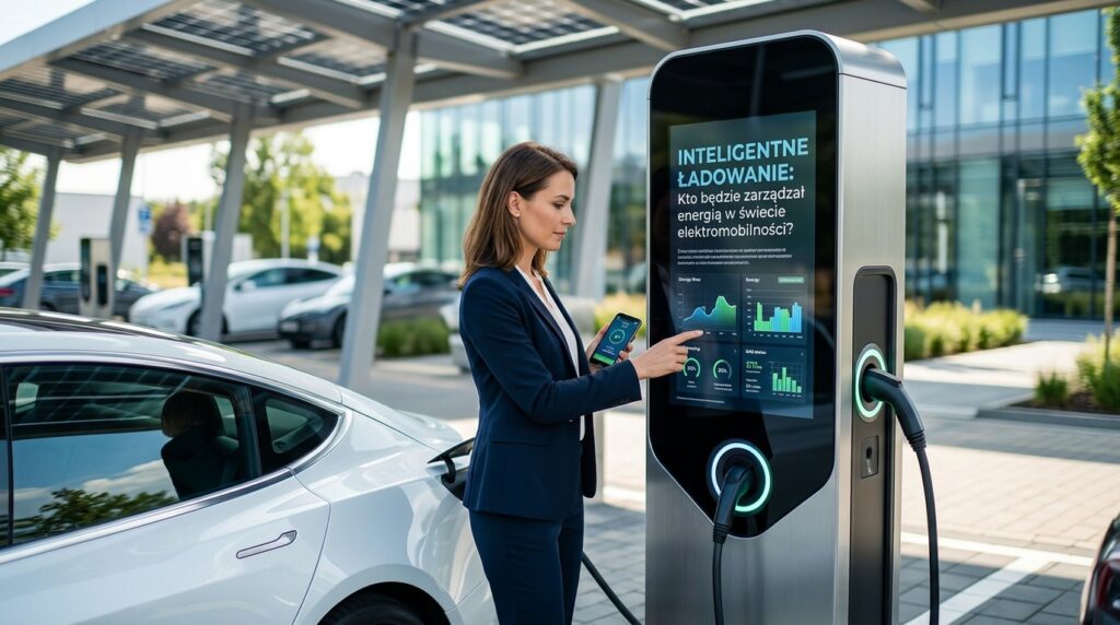 Inteligentne ładowanie samochodu elektrycznego za pomocą domowej stacji ładowania typu wallbox.