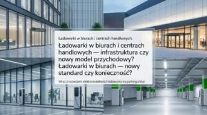 Stacja ładowania samochodów elektrycznych na nowoczesnym parkingu podziemnym w biurowcu.