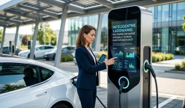 Inteligentne ładowanie samochodu elektrycznego za pomocą domowej stacji ładowania typu wallbox.