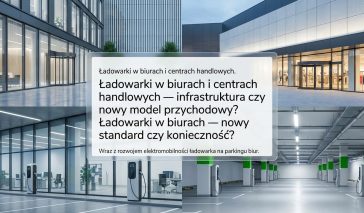 Stacja ładowania samochodów elektrycznych na nowoczesnym parkingu podziemnym w biurowcu.